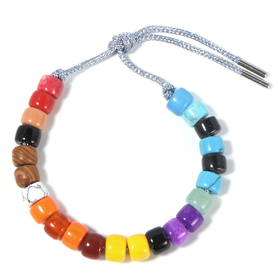 USA 홀리데이 레드 및 블루 스톤 Forte Beads 팔찌, 실버 코드 조절식 걸쇠와 매치