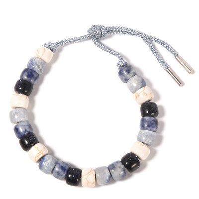 땋은 은 코드가 있는 Sodalite Howlite 페르시 팔찌 13.5g