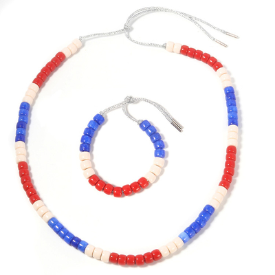 KC 보석 Forte Beads Bracelet, USA Red White 및 Blue Beaded Bracelets