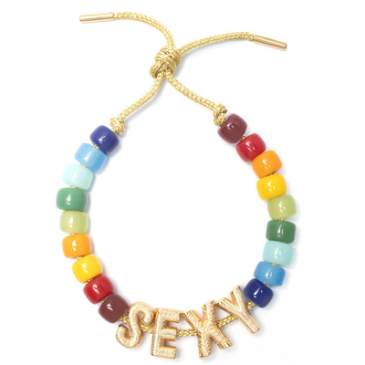 초기 편지 보헤미안 이름 Forte Beads Bracelet with 14k Gold Plated Brass Beads