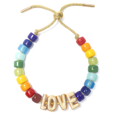 초기 편지 보헤미안 이름 Forte Beads Bracelet with 14k Gold Plated Brass Beads
